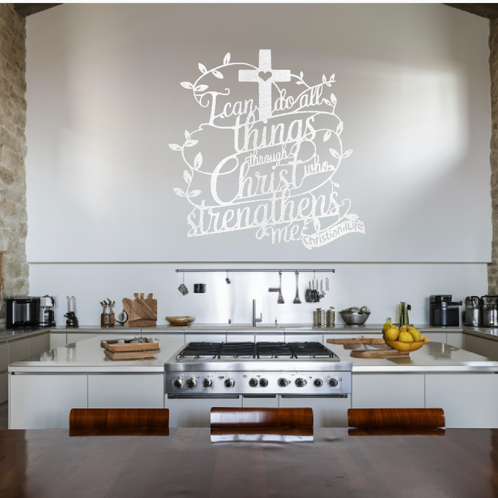 "I can do all things through Christ who strengthens me" Christian die-cut metal sign (with Heart)