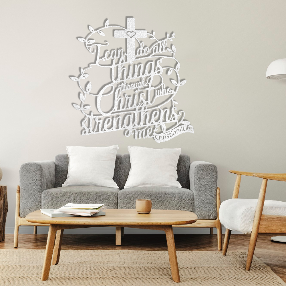 "I can do all things through Christ who strengthens me" Christian die-cut steel metal sign (with traced Heart)