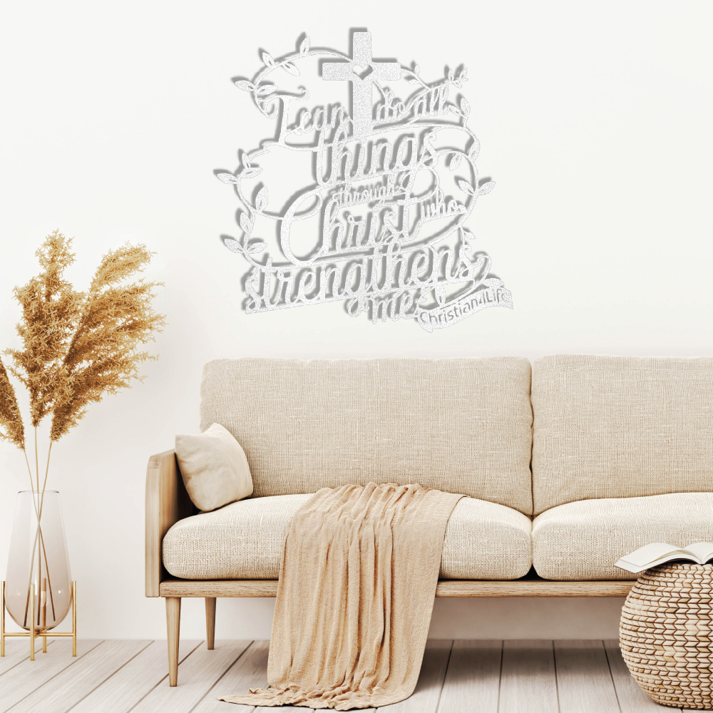"I can do all things through Christ who strengthens me" Christian die-cut metal sign (with Heart)