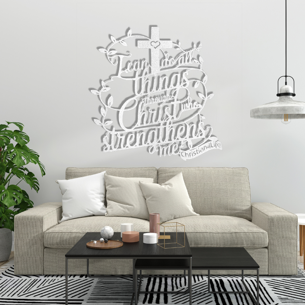 "I can do all things through Christ who strengthens me" Christian die-cut steel metal sign (with traced Heart)