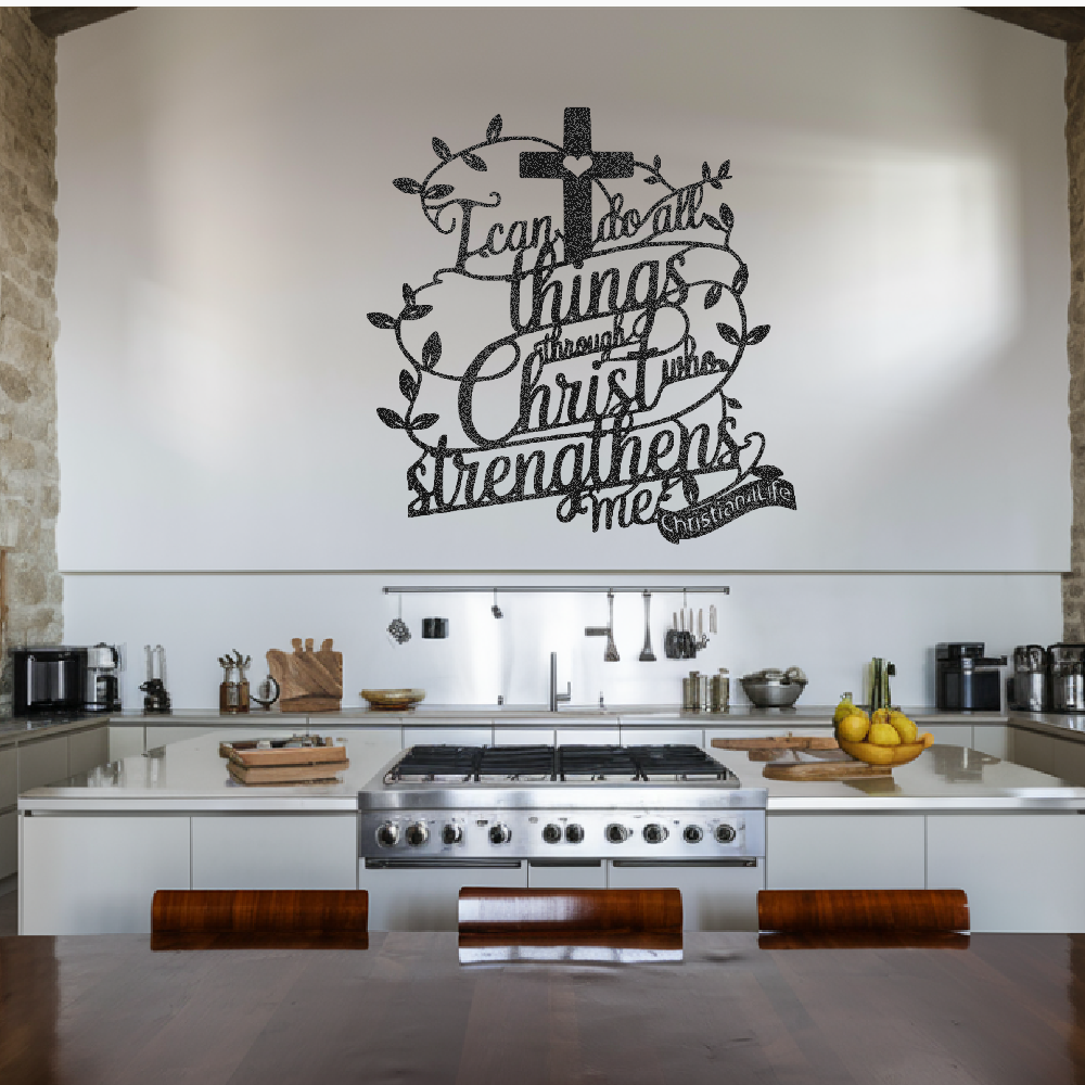 "I can do all things through Christ who strengthens me" Christian die-cut metal sign (with Heart)