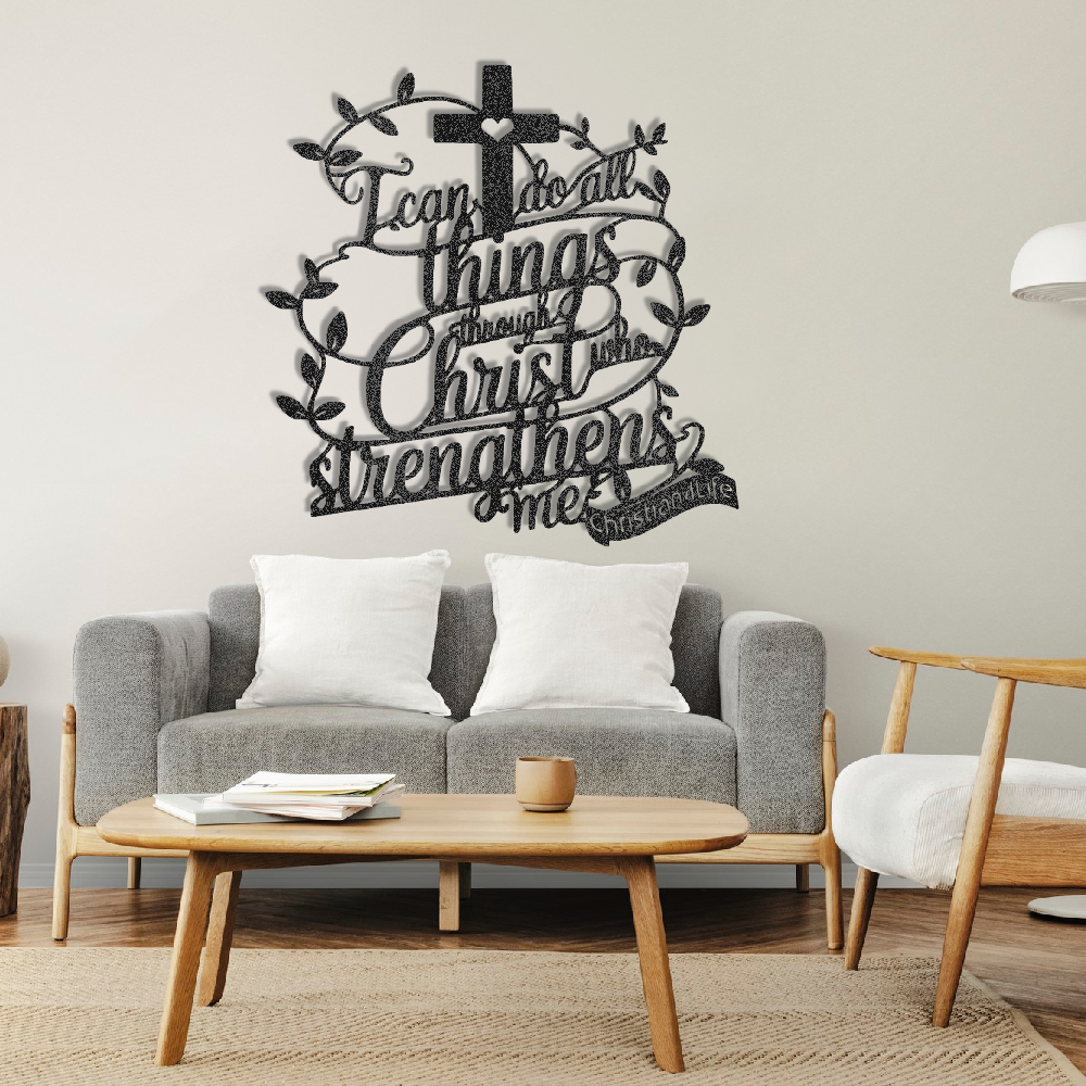 "I can do all things through Christ who strengthens me" Christian die-cut metal sign (with Heart)