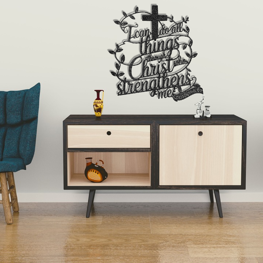 "I can do all things through Christ who strengthens me" Christian die-cut metal sign, Christian Metal Sign, Christian Metal Wall Art