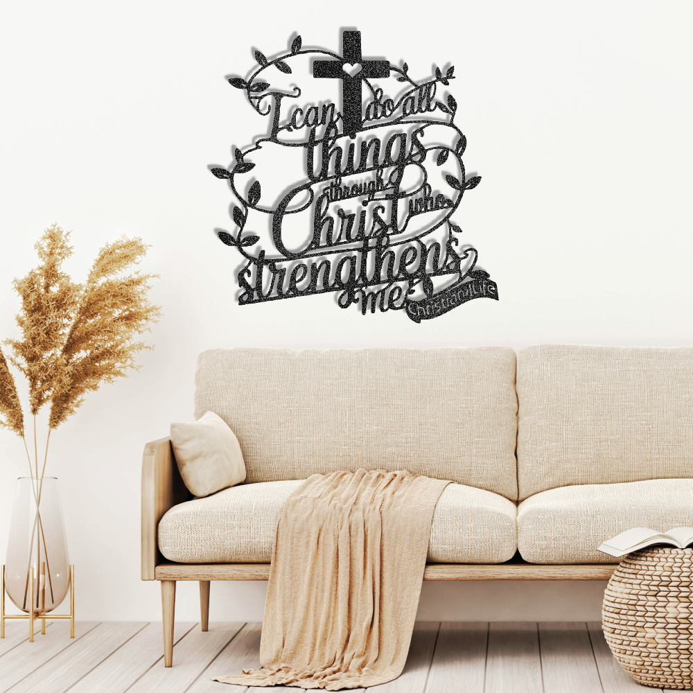 "I can do all things through Christ who strengthens me" Christian die-cut metal sign (with Heart)