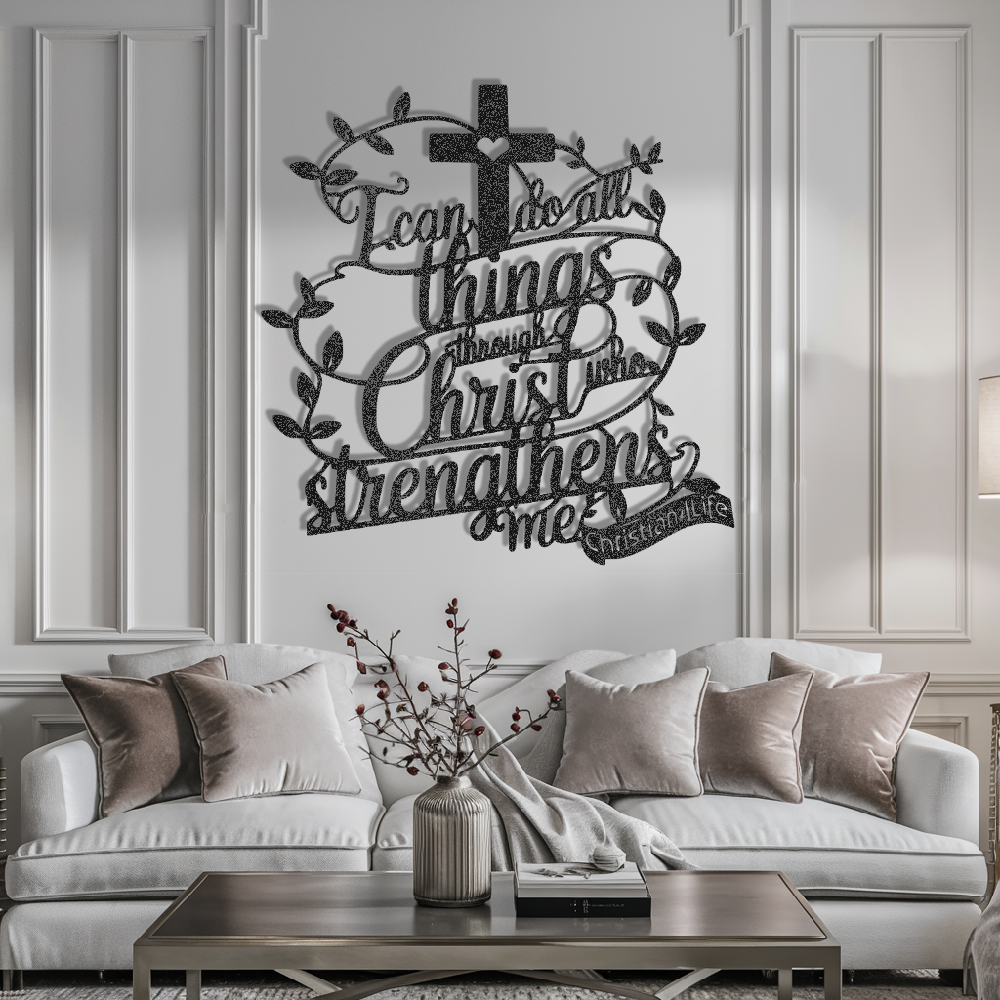 "I can do all things through Christ who strengthens me" Christian die-cut metal sign (with Heart)