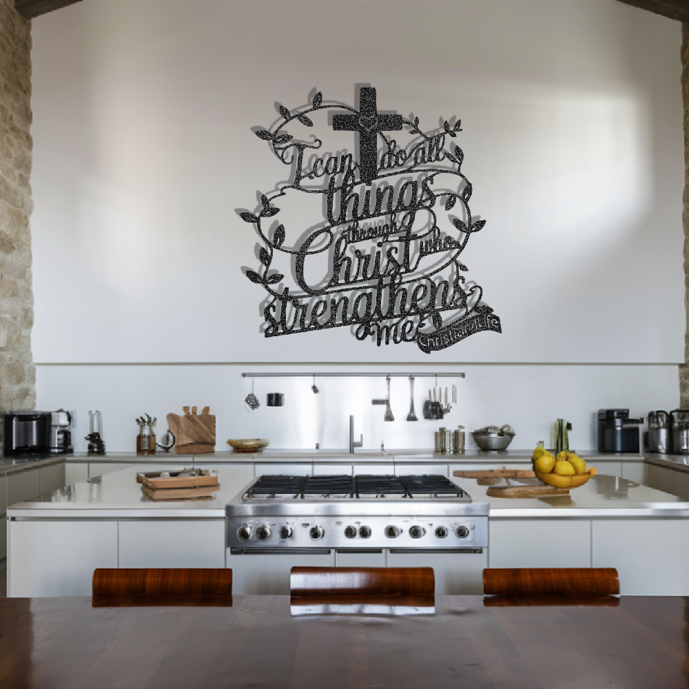 "I can do all things through Christ who strengthens me" Christian die-cut steel metal sign (with traced Heart)