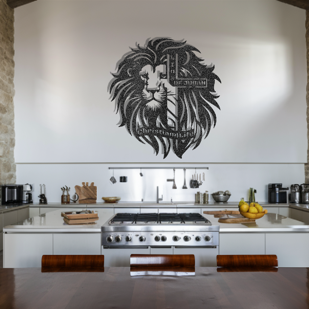 Lion of Judah, - Lion and Cross Christian die-cut metal sign, Christian Metal Sign, Christian Wall Art