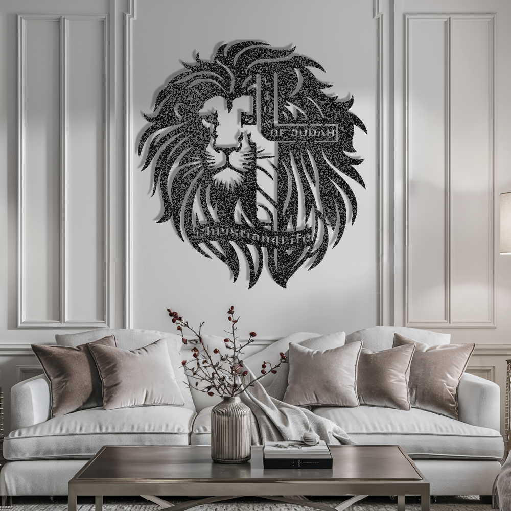 Lion of Judah, - Lion and Cross Christian die-cut metal sign, Christian Metal Sign, Christian Wall Art