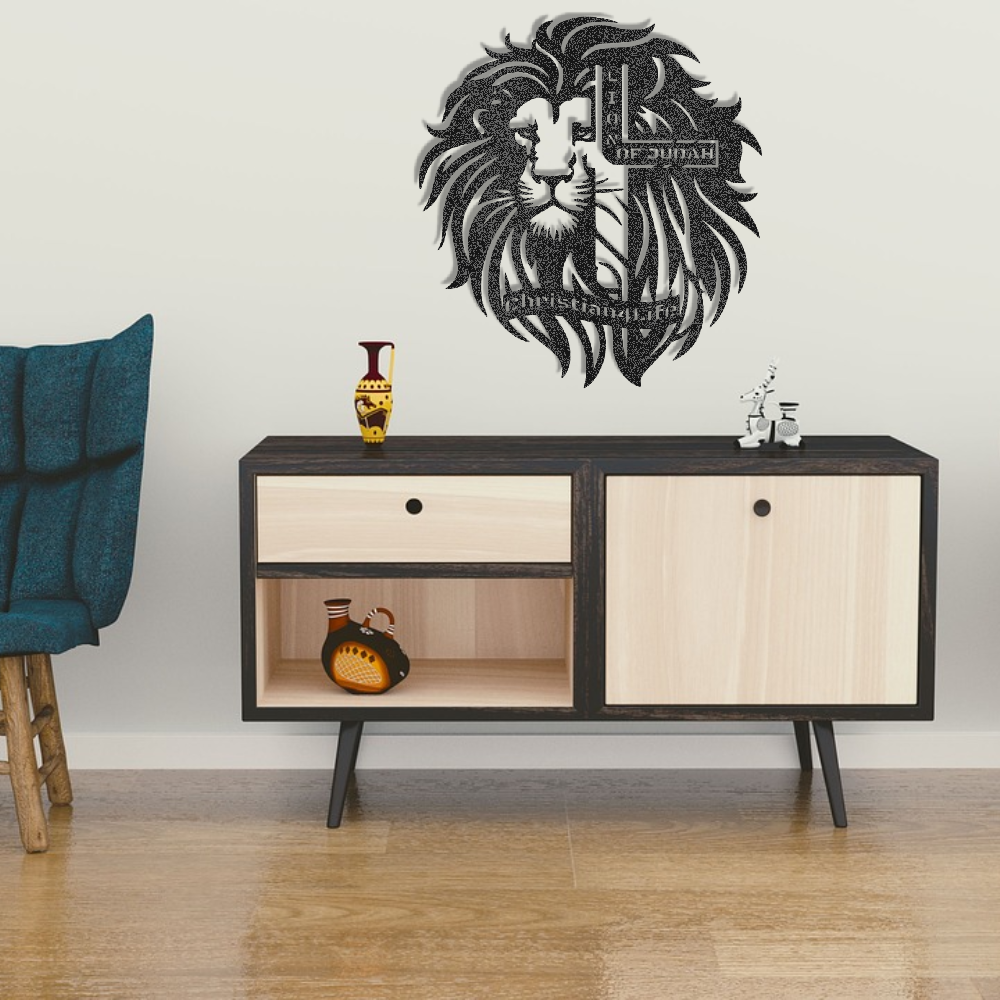 Lion of Judah, - Lion and Cross Christian die-cut metal sign, Christian Metal Sign, Christian Wall Art