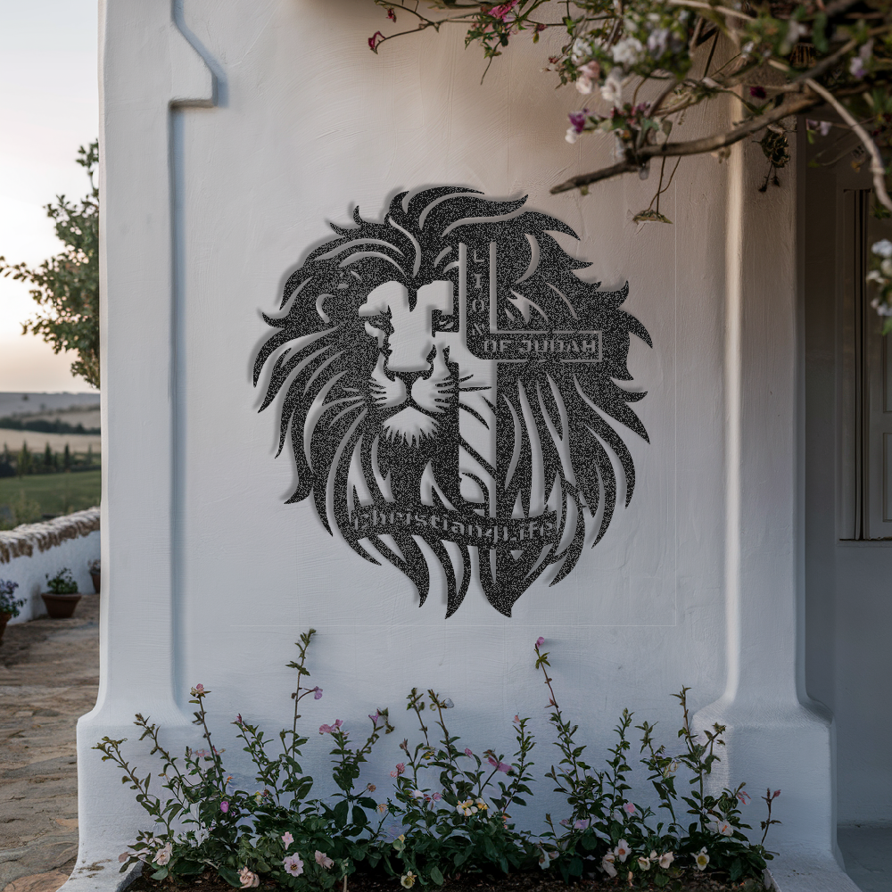 Lion of Judah, - Lion and Cross Christian die-cut metal sign, Christian Metal Sign, Christian Wall Art