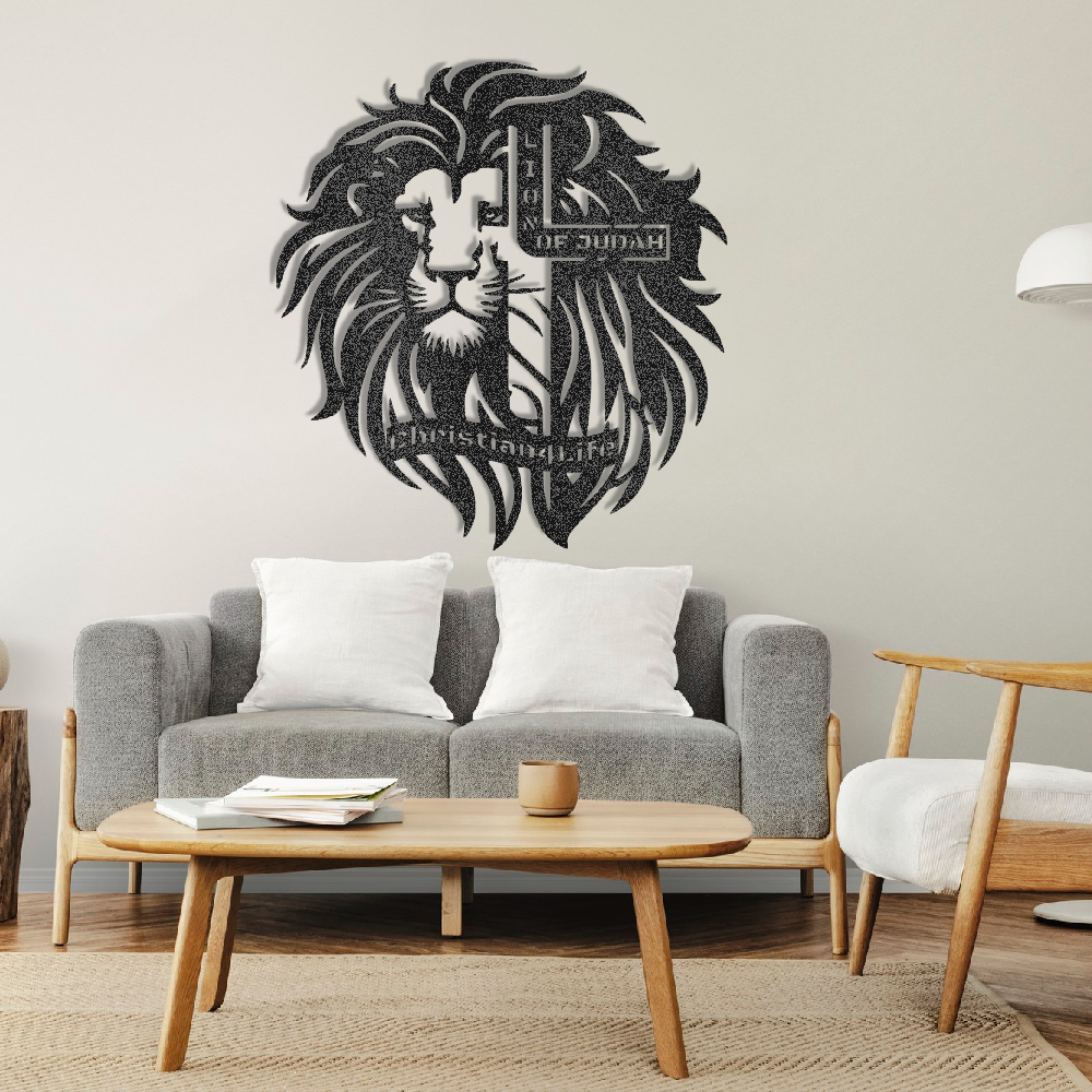 Lion of Judah, - Lion and Cross Christian die-cut metal sign, Christian Metal Sign, Christian Wall Art