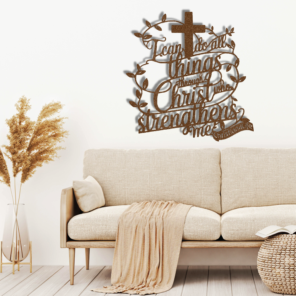 "I can do all things through Christ who strengthens me" Christian die-cut metal sign, Christian Metal Sign, Christian Metal Wall Art