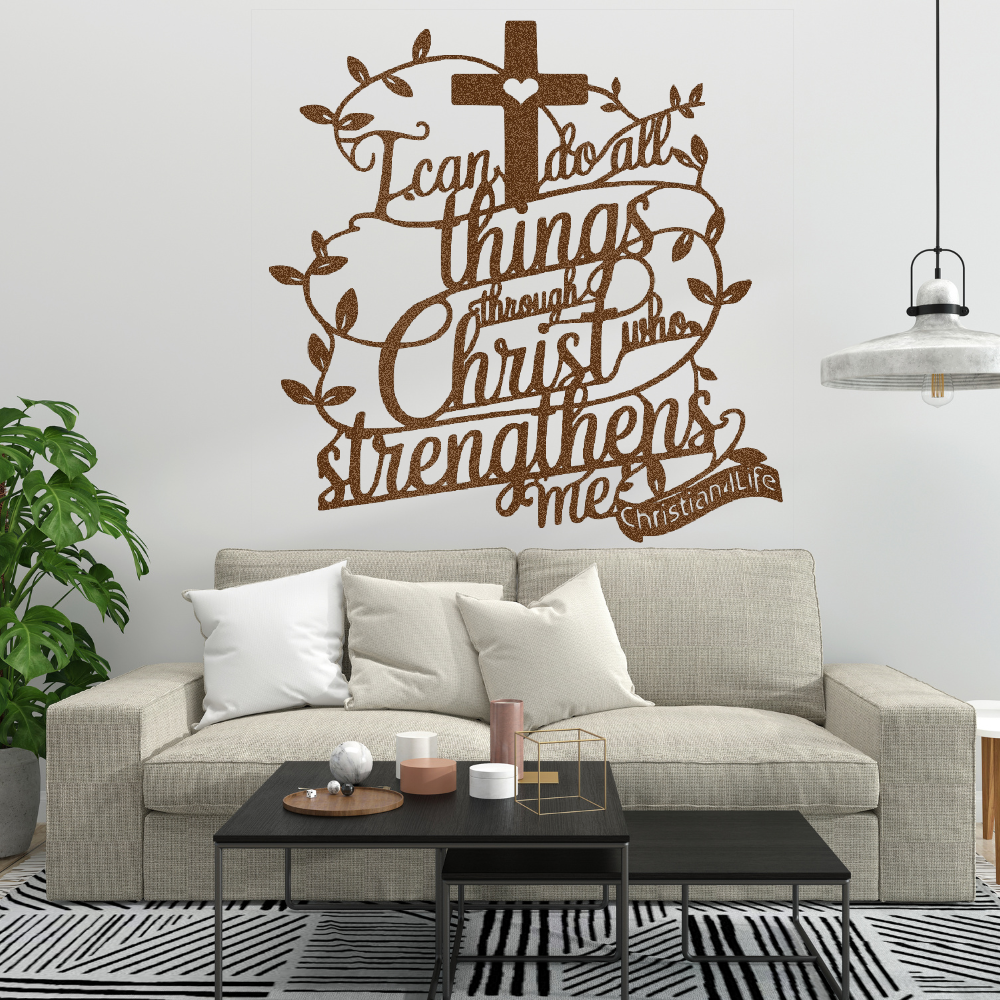 "I can do all things through Christ who strengthens me" Christian die-cut metal sign (with Heart)