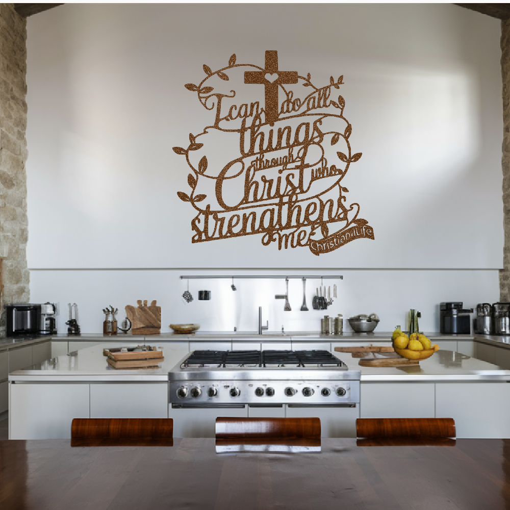 "I can do all things through Christ who strengthens me" Christian die-cut metal sign (with Heart)