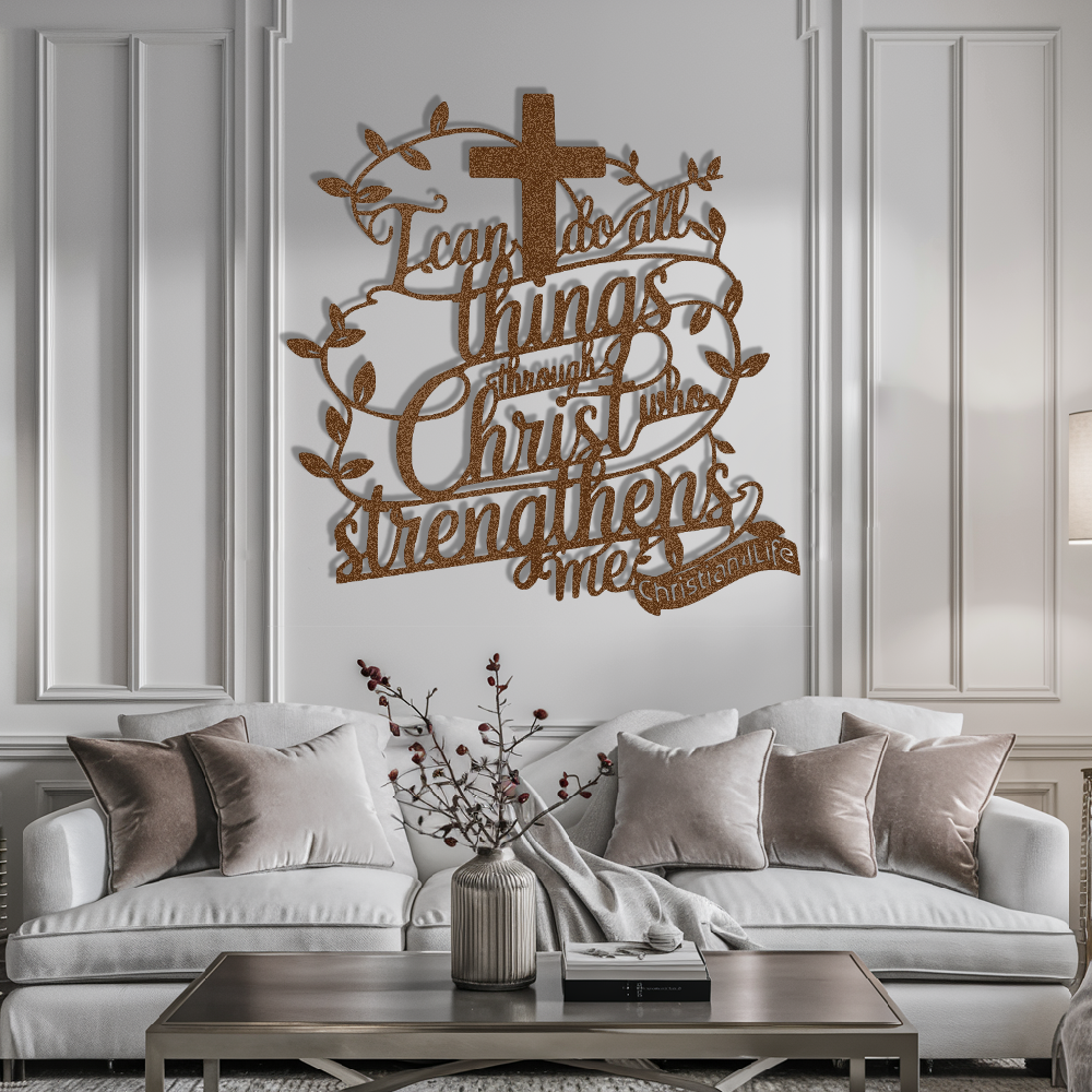 "I can do all things through Christ who strengthens me" Christian die-cut metal sign, Christian Metal Sign, Christian Metal Wall Art