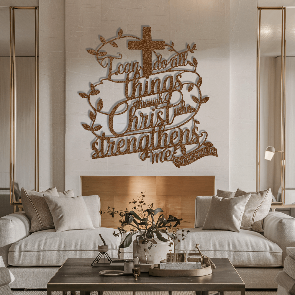 "I can do all things through Christ who strengthens me" Christian die-cut metal sign, Christian Metal Sign, Christian Metal Wall Art