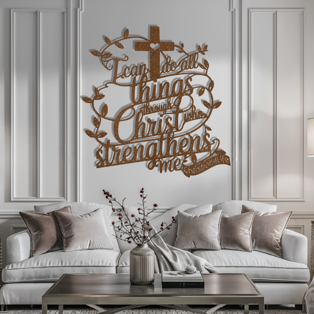 "I can do all things through Christ who strengthens me" Christian die-cut metal sign (with Heart)