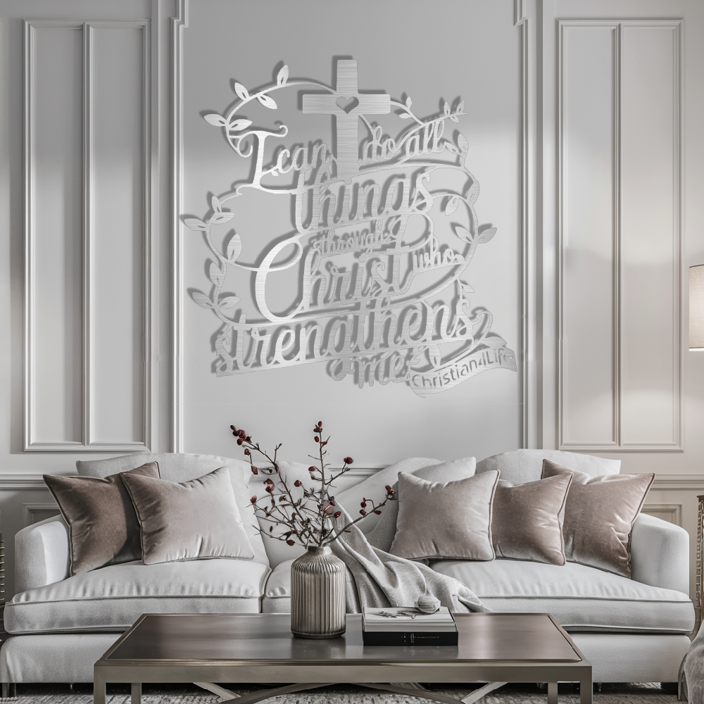 "I can do all things through Christ who strengthens me" Christian die-cut metal sign (with Heart)
