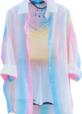 Title: Pastel Dream Oversized Sheer Button-Down Blouse