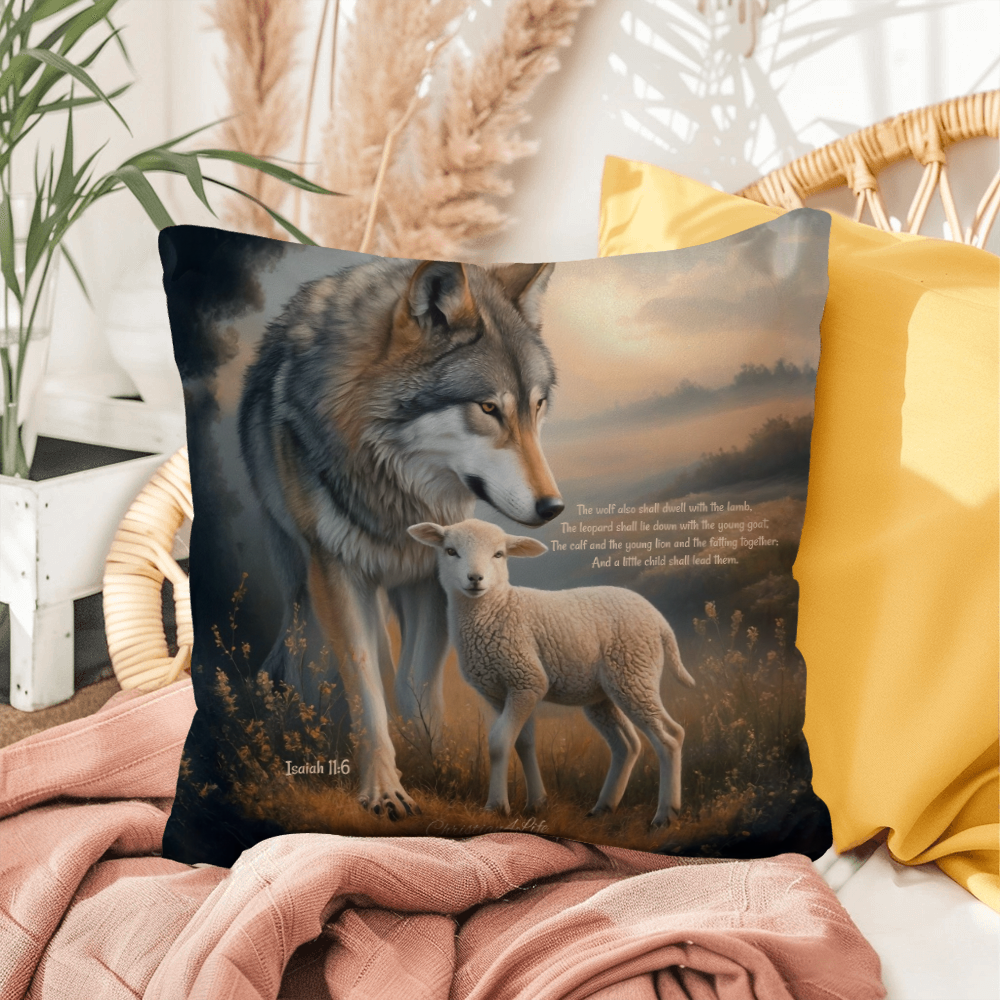Wolf and Sheep Bible Verse Spun Polyester Square Pillowcase (multiple sizes)