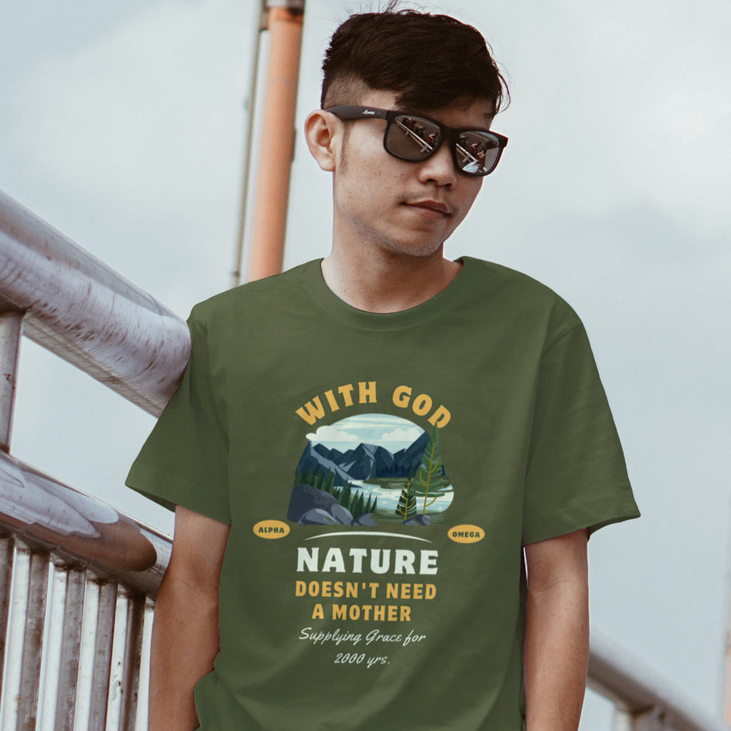 Unisex "With God Nature doesn't need a mother" Heavy Cotton Christian Tee