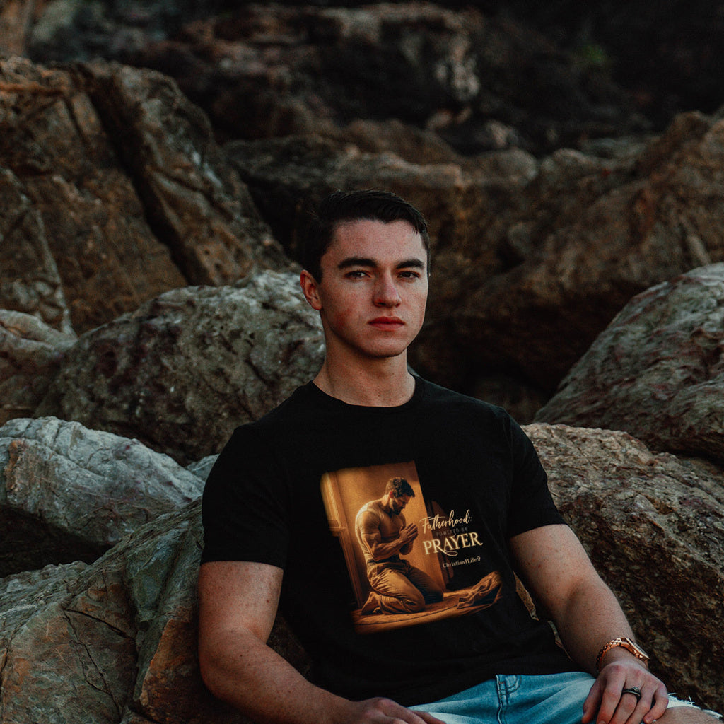 Christian Dad "Fatherhood: Powered by Prayer" Heavy Cotton T-shirt